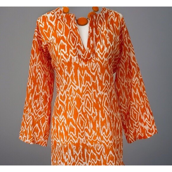 Women’s Tropical Orange + White Patterned Tunic, Light Tissue Cotton Size: L - Picture 4 of 12